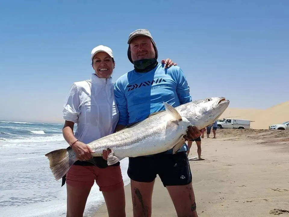 A prize kob landed in the surf below the Namib dunes