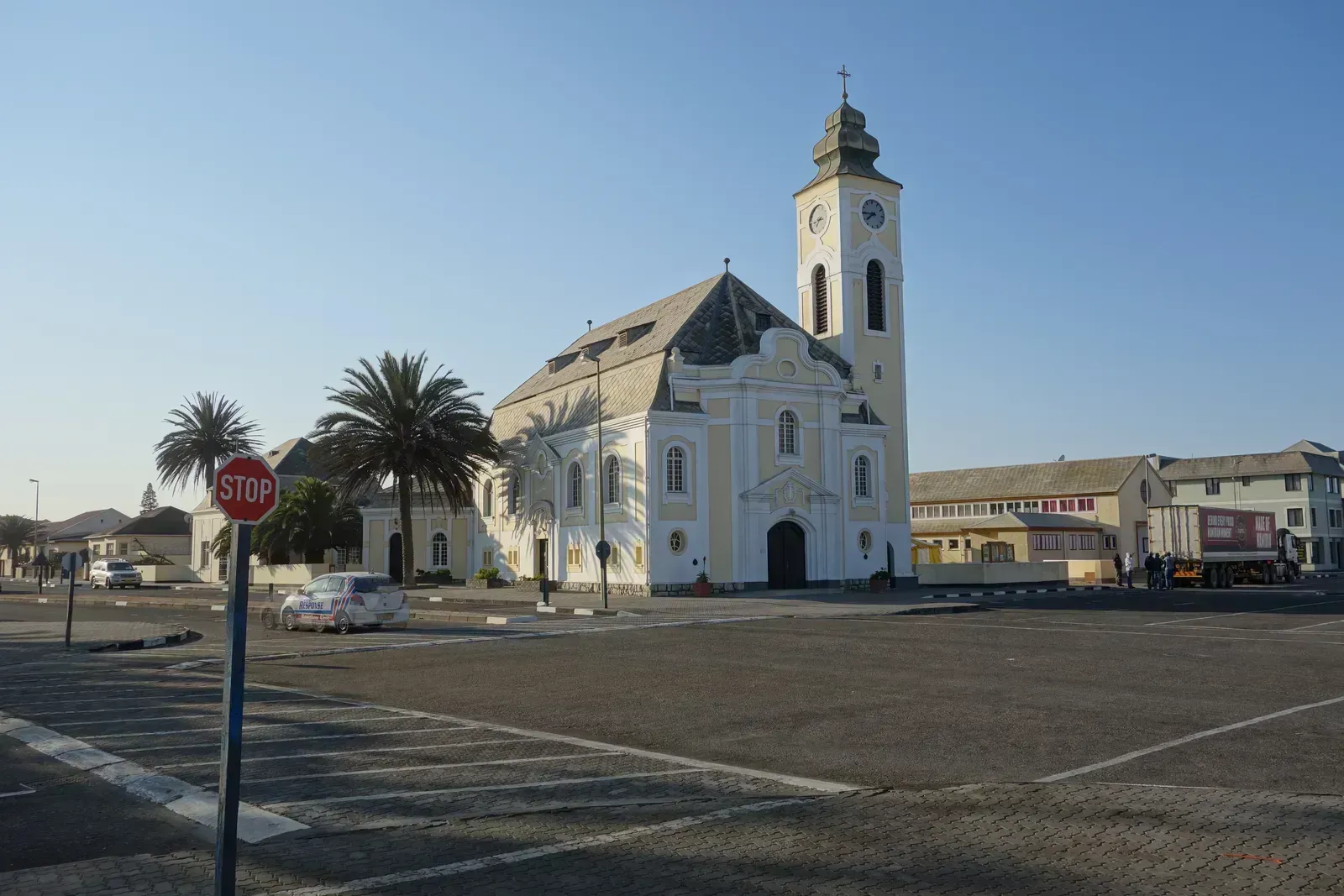 The century-old German Lutheran church at the town's heart